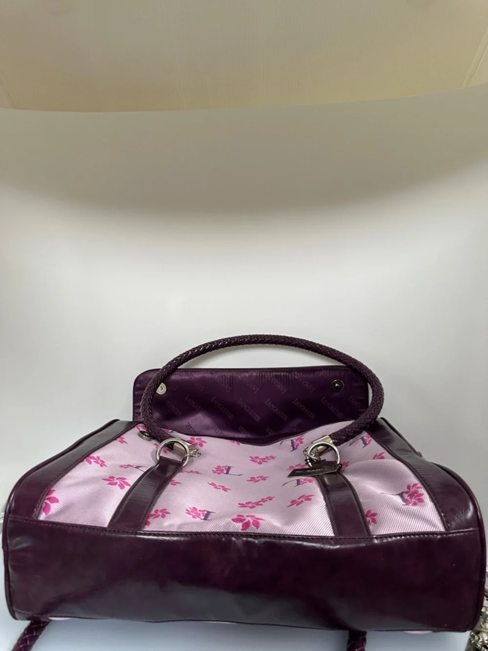 Lancaster NEW Pink Floral Satchel with Braided Handles